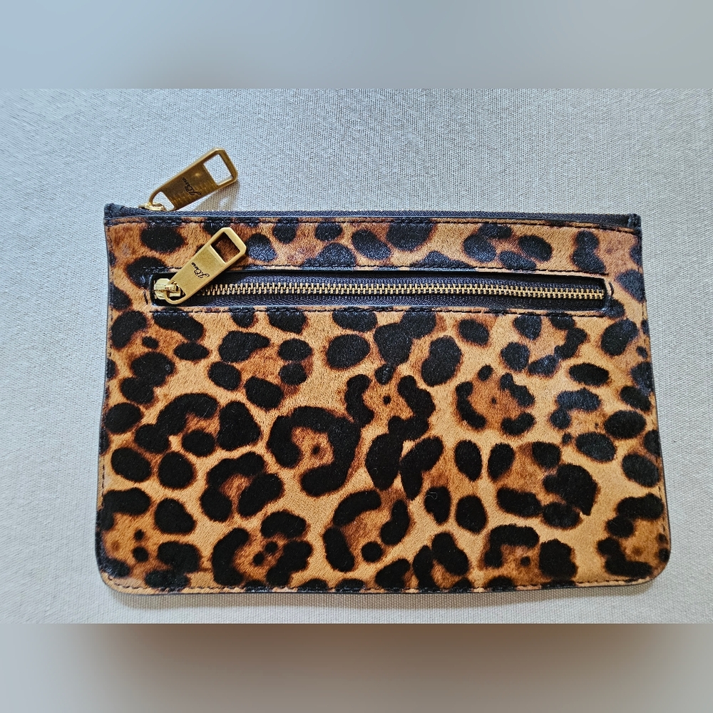 J Crew Leopard Print Calf Hair Pouch / Clutch with Gold Accents